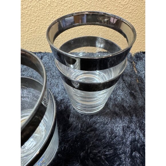 Dorothy Thorpe  Silver Band Highball Glasses MCM Glassware Set 4 - Picture 4 of 6